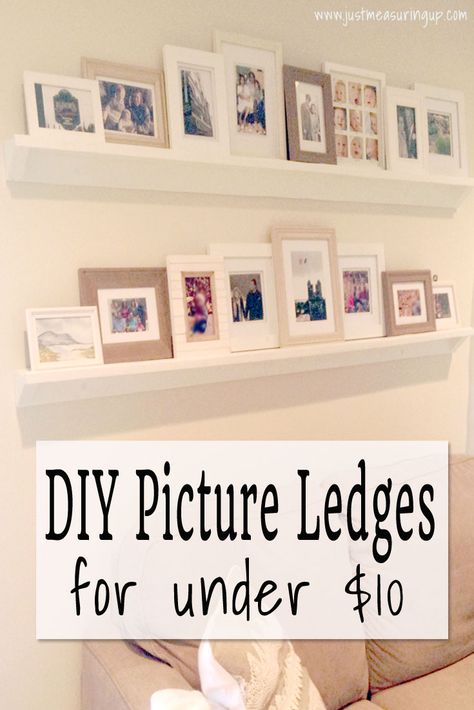 Diy Floating Picture Ledge, Picture Ledge Diy Floating Shelves, Diy Picture Frame Shelves, Diy Picture Ledge How To Make, Diy Photo Ledge Shelf, Diy Photo Ledge, Floating Picture Shelves, Picture Ledge Ideas, Picture Frames Family