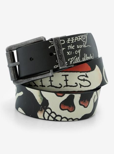 Ed Hardy Tattoo Skull Belt | Hot Topic Ed Hardy Belt, Ed Hardy Men, Boy Best Friend Gifts, Emo Crafts, Cool Belts, Grunge Belt, Emo Gifts, Ed Hardy Tattoos, Skull Belt