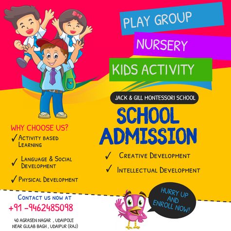 #preschool #kids #prenursery #lkg #hkg #best pre school in udaipur #since 1996 Play School Banner Design, School Pamphlet Design, Preschool Brochure, School Poster Design, School Pamphlet, Play School Activities, Preschool Posters, Tutoring Flyer, Phonics Cvc Words