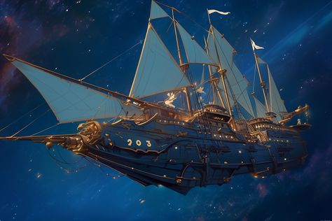 Flying Ships Fantasy Concept Art, Dnd Flying Ship, Dnd Airship Art, Sky Pirate Ship, Space Sailing Ship, Big Pirate Ship, Sky Ship Fantasy Art, Fantasy Blimp, Spelljammer Ships Concept Art