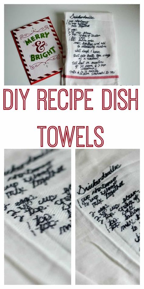 Dish Towels Diy, Diy Kitchen Gifts, Inexpensive Mother's Day Gifts, Recipe Towel, Frugal Wedding, Embroidery Easy, Diy Towels, Diy Recipe, Towel Crafts