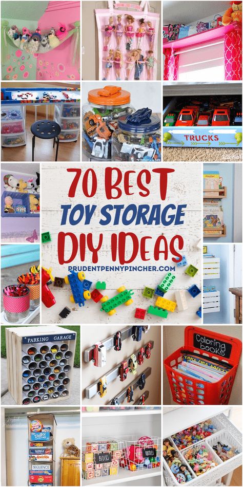 Eliminate clutter by organizing kids' toys on a budget with these cheap and easy toy storage ideas. From DIY stuffed animal organization to lego organization ideas, there are plenty of creative DIY storage ideas to choose from. Whether you are looking to organize small toys or big toys, there are ideas for all types of toys. There are ideas for a playroom, living room, kids' room, bedroom, and more that will help you declutter your home. Shelves In Toy Room, Toy Storage Cheap, Hotwheels Storage Diy, Children’s Toy Storage, Hot Wheels Organization Ideas, Hot Wheels Storage Ideas Diy, Kids Storage Ideas For Toys, Toy Storage Ideas For Small Spaces, Toys Organization Ideas Small Spaces