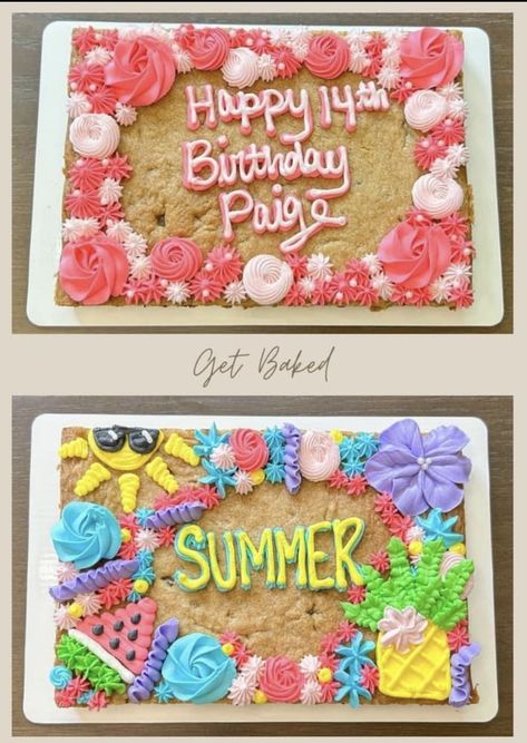 Cookie Cakes Decorated Birthday, Square Cookie Cake Decorating Ideas, Square Cookie Cake, Rectangle Cookie Cake, Birthday Cookie Cakes Decorated, Simple Cookie Cake Designs, Pizza Cookie Cake, Cookie Cakes Decorated, Happy Birthday Cookie Cake