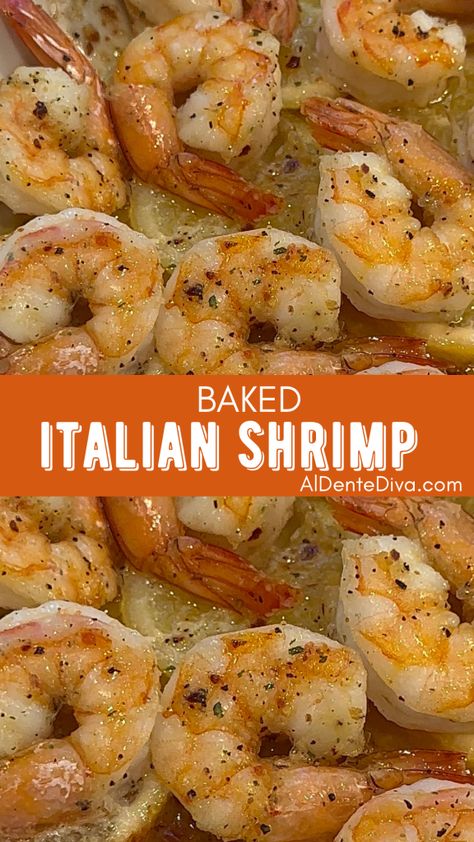 BAKED ITALIAN SHRIMP Shrimp With Lemon And Italian Seasoning, Shrimp Recipes Italian, Baked Italian Shrimp, Bake Food Recipes, Healthy Italian Food, Easy Shrimp Dinner Recipes, Shrimp Dishes Recipes, Shrimp Dinner Ideas, Appetizers Shrimp