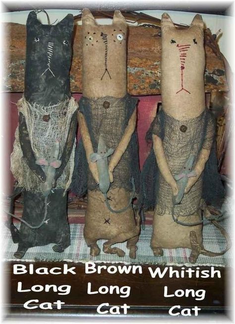 Primitive Patterns Free, Primitive Cats, Prim Crafts, Long Cat, Mouse Crafts, Primitive Doll, Primitive Patterns, Primitive Art, Cat And Mouse