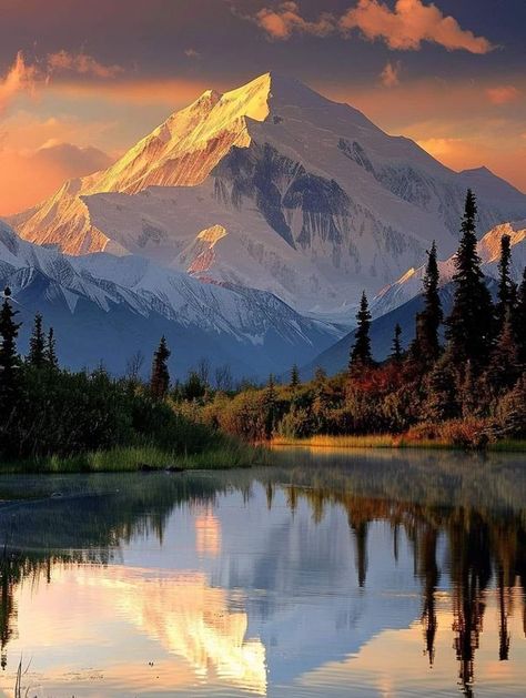 I grew up in Alaska | Denali, Alaska 🇺🇲 | Facebook Mountain Painting Acrylic, Landscape Pics, Denali Alaska, Alaska Pictures, Alaska National Parks, Canadian Nature, Forest Lodge, Mountain Painting, Denali National Park