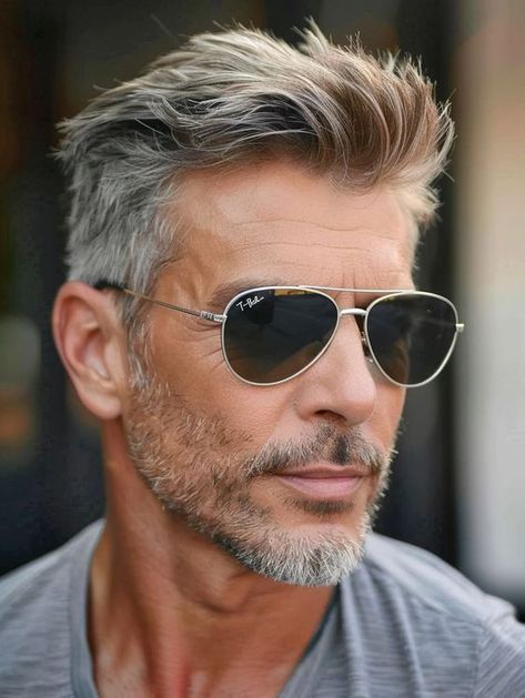 Gray Haircut Men, Hair Setting Styles, Men Gray Hair, Mens Short Hair, Gray Hair Men, Hairstyles For Grey Hair, Outdoor Background, Older Men Haircuts, Beckham Hair