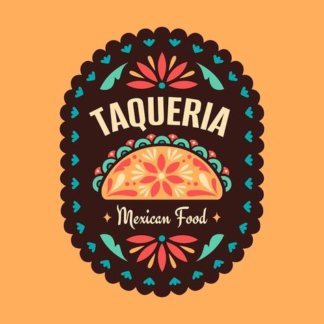 Free vector hand drawn taqueria logo des... | Free Vector #Freepik #freevector #tacos-logo #personal-logo #food-logo #logo Food Logo Inspiration, Taco Food Truck, Mexican Restaurant Decor, Tacos Mexicanos, Menu Inspiration, Mexico Food, Food Branding, Logo Design Free, Logo Restaurant