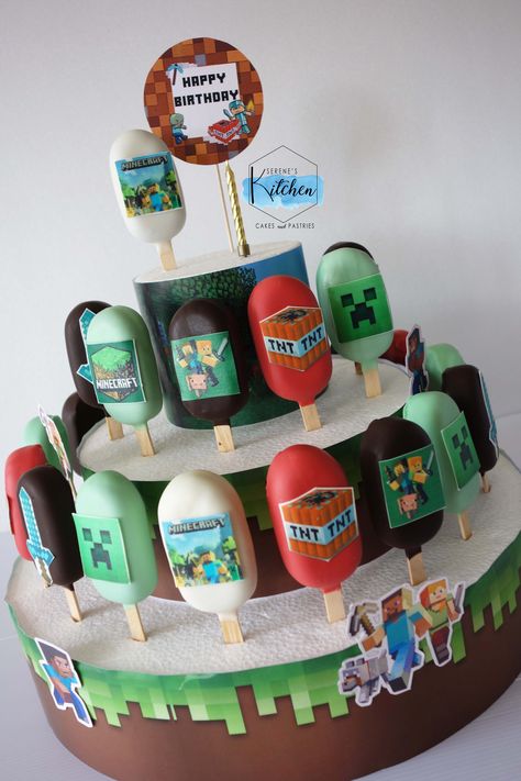 Minecraft Cakesicle, Minecraft Cake Cupcakes, Minecraft Birthday Party Games, Minecraft Cupcakes, Birthday Cake Alternatives, Deserts Cupcakes, Cake Alternatives, Minecraft Birthday Party, Minecraft Cake