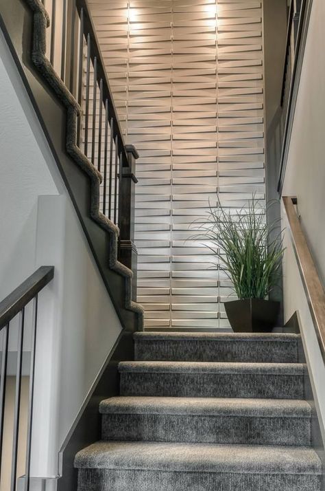 Accent Walls For Stairway, Accent Wall On Landing Of Staircase, Feature Wall On Stairs, Stairway Landing Accent Wall, Accent Walls In Stairway, Accent Wall With Stencil, Feature Staircase Wall, Stairway Feature Wall Ideas, Stairway Accent Wall Paint Colors