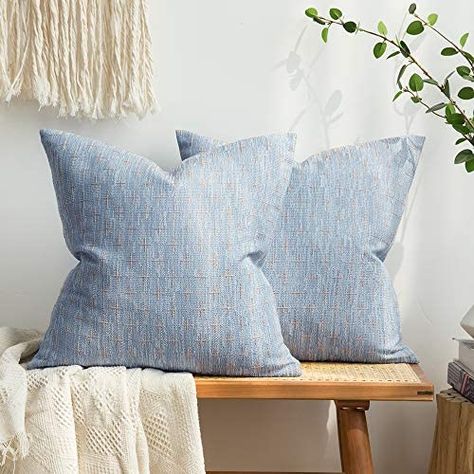 MIULEE Pack of 2 Decorative Burlap Linen Throw Pillow Covers Modern Farmhouse Pillowcase Rustic Woven Textured Cushion Cover for Sofa Couch Bed 18x18 Inch Light Blue : Amazon.ca: Home Cover For Sofa, Farmhouse Throw Pillow, Blue Couches, Linen Pillow Covers, Linen Throw Pillow, Farmhouse Pillows, Blue Throw Pillows, Sofa Couch Bed, Linen Throw