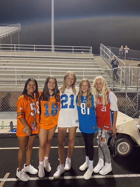 Jersey Themed Football Game Outfit, Jersey Day Outfit Spirit Week, Jersey Night Theme Outfit Football, Jersey Spirit Week Outfit, Jersey Night Theme Outfit, White Out Themed Football Game, Jersey Day Spirit Week, Usa Theme Outfit, Hoco Spirit Week