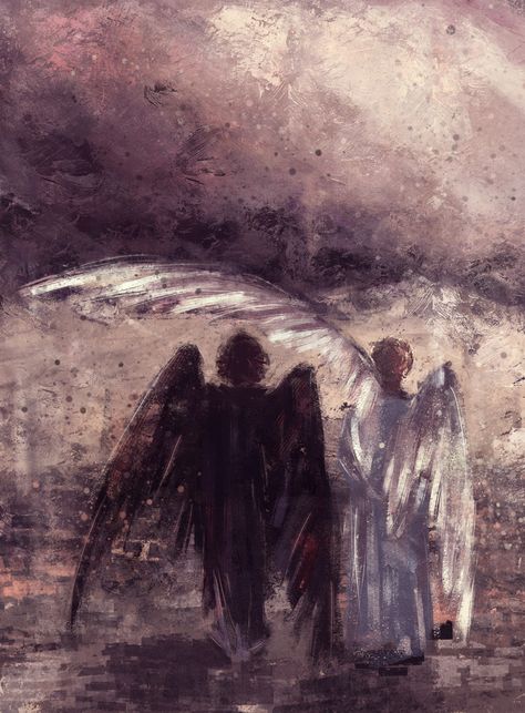 Two Angels, Piskel Art, Arte 8 Bits, Rennaissance Art, Good Omens Book, Arte Van Gogh, Good Omens, Angel And Devil, Angels And Demons