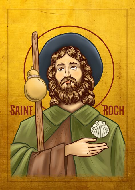 Icon of Saint Roch (San Rocco) of Montpellier by Rael-Miguel for Lux Mundi Montpellier, Christian Iconography, Saint Roch, San Rocco, Paintings Tutorials, Watercolor Paintings Tutorials, Patron Saints, All Saints, Painting Tutorial