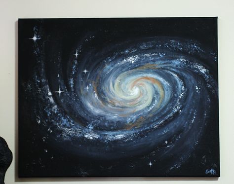 Canvas Painting Ideas Galaxy, Milkyway Painting Acrylic, Paintings Of Space, Space Painting Ideas On Canvas, Simple Space Painting, Painting Ideas Space, Spiral Galaxy Painting, Galaxy Painting Easy, Painting Of Space