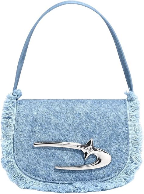 Verdusa Women's Fringe Handbag Flap Top Handle Shoulder Bag Y2k Purses Blue One-Size: Handbags: Amazon.com Descendants 4, Fringe Handbags, Circle Bag, Denim Handbags, Stylish Tote Bag, Fancy Bags, Denim Bag, Mini Crossbody Bag, Satchel Handbags