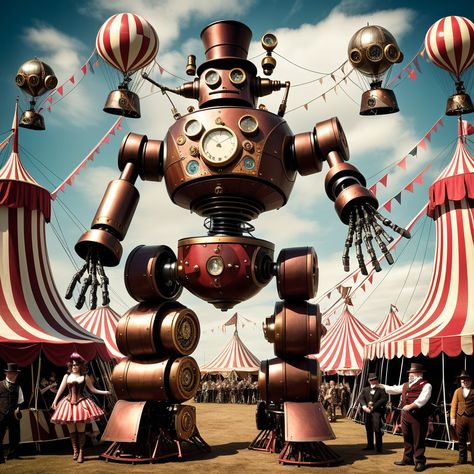 Step right up and witness the spectacular Steampunk Robot Circus Extravaganza! Enter a world where technology meets whimsy, where gears and gadgets co... -  #Circus #Mechanical #show Steampunk Circus, Steampunk Robot, Circus Show, Circus Performers, Country Music Stars, Comedy Show, Video Image, Unique Image, Country Singers