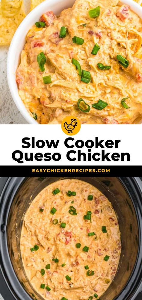 Mexican Chicken Dip Crockpot, Crockpot Chicken Queso, Crockpot Queso Chicken, Chicken Queso Dip, Chicken Dips Crockpot, Crockpot Queso, Dip Recipes Crockpot, Queso Chicken, Rotel Recipes