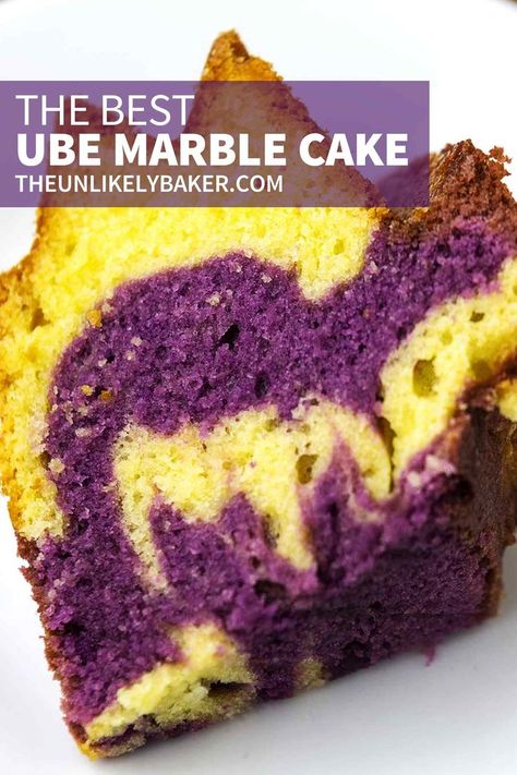 This is the best ube marble cake! A delicious twist on the classic pound cake with swirls of purple marbled beautifully all over and hints of delightful ube in every bite of vanilla butter cake. The combination is divine. The recipe is easy to follow, too, with lots of tips, FAQs and step-by-step photos for perfect ube pound cake every time. Ube Flan Cake Recipe, Ube Pie Recipe, Ube Cheesecake Recipe, Ube Dessert Recipe, Asian Inspired Desserts, Vanilla Butter Cake, Classic Pound Cake, Easy Filipino Recipes, Ube Recipes