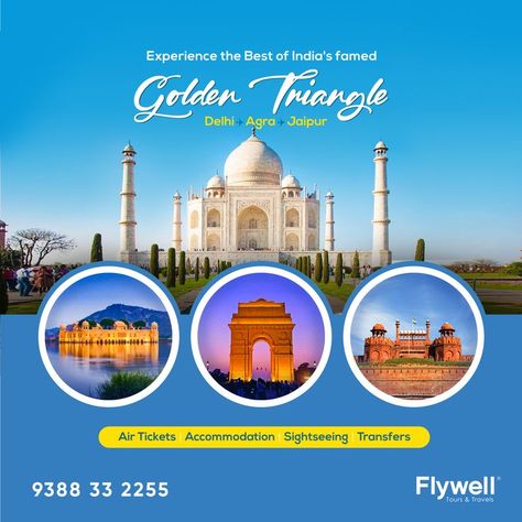 😊 If You Want to Taste the Culture, Traditions and Religion of India, Golden Triangle Tour is the Good Choice For You. ✈️Explore the Best of Delhi Agra Jaipur by Choosing the Golden Triangle Tour Packages From Flywell. 🔰Golden Triangle ✔️Air Tickets ✔️Accommodation ✔️Sightseeing ✔️Transfers 💬 Chat with our Executive: https://bit.ly/flywellbookyourtickets 📲 Call Now: 9388 33 2255 Flywell Tours and Travels India & UAE "Go Anywhere" India Pic, Golden Triangle India, Weather In India, Backpacking India, Agra Fort, Taj Mahal India, India Culture, Visit India, Hampi