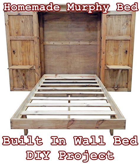 Homemade Murphy Bed Built In Wall Bed DIY Project - Homesteading - Tiny House Furniture Diy Murphy Bed With Sofa, Diy Queen Murphy Bed Plans, How To Build A Murphy Bed Diy, Diy Queen Murphy Bed, Comforters Simple, In Wall Bed, Homesteading House, Wall Bed Diy, Bedding Photography