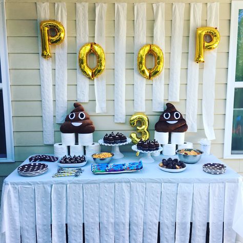 Poop Party Ideas, Poop Themed Birthday Party, Poop Party Ideas For Kids, Poop Birthday Party, Poop Emoji Party, Potty Party, Poop Party, Emoji Birthday Party, Farewell Party