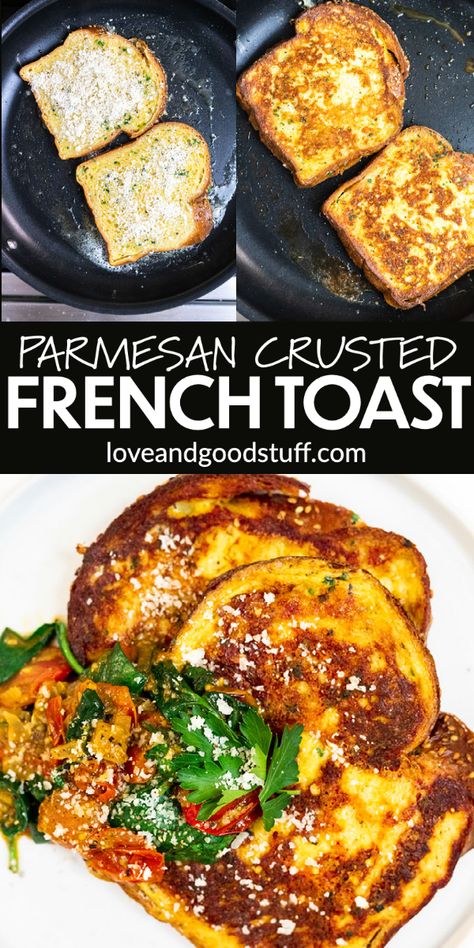 Parmesan French Toast, Breakfast With Cherry Tomatoes, Rye Toast Breakfast, Healthy Meatless Breakfast, Toast Ideas Savory, French Toast Savory, Savory French Toast Recipe, Toast Ideas Dinner, Savoury Toast