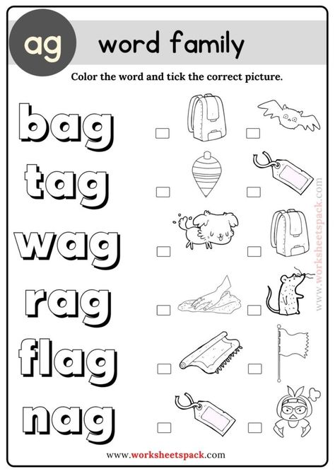 Ag Cvc Words Worksheets, Cv Words Phonics, Ag Family Words Worksheet, Ag Words Worksheets, Am Family Words Worksheet, Three Letter Words Activities, Ag Family Words, Ag Worksheets, Ag Words