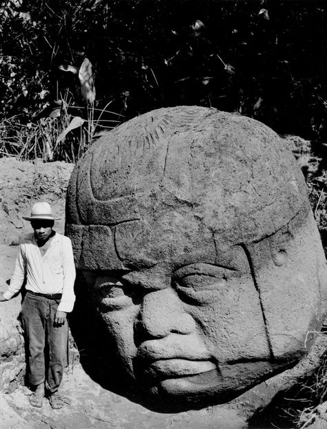 Richard Hewitt Stewart  Colossal Olmec Head  La Venta, Mexico, 1940  Richard Hewitt Stewart/National Geographic Image Collection/Steven Kasher Gallery Art Quiz, Ancient Sculpture, Ancient Mysteries, Ancient Aliens, Ancient Architecture, First Art, Ancient Artifacts, Ancient Cultures, Ancient Civilizations