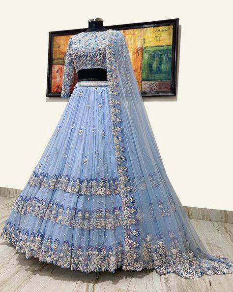 Maya Blue Angela Lehenga Set Pastel, Sky Blue Lehenga, Baju Kahwin, Indian Bridesmaid Dresses, Bridesmaid Lehenga, Lehenga Choli For Women, Choli For Women, Butterfly Net, Mangalsutra Design