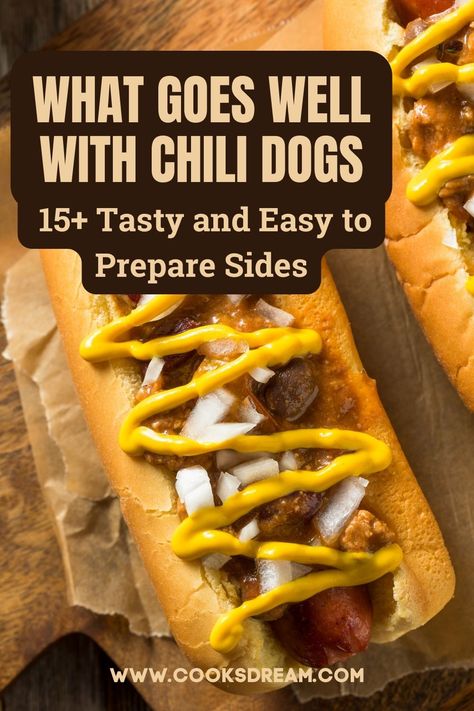 Chili Dog Toppings, Chili Cheese Dogs Sides, Chili Dog Party, What To Serve With Chili Dogs, Chili Dogs Sides, Side Dishes For Chili Dogs, Chili Dog Side Dishes, What Goes With Hot Dogs, Chili Dog Bar Ideas