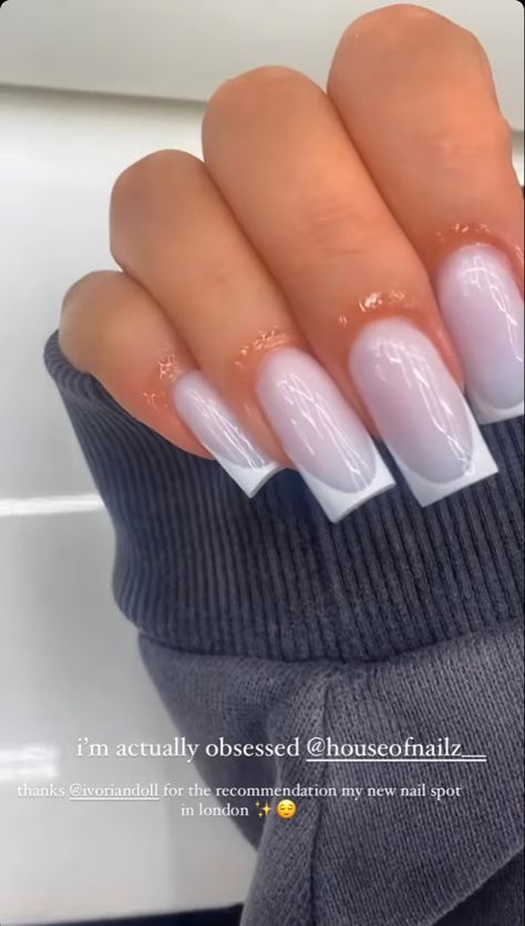 Purple White French Tip Nails, Gray White French Tip Nails, White And Grey French Nails, Grey French Nails Tips, Grey Nails White Tips, Grey And White French Tip Nails, White Lavender Nails, Grey Tips Nails, Light Grey French Tip Nails