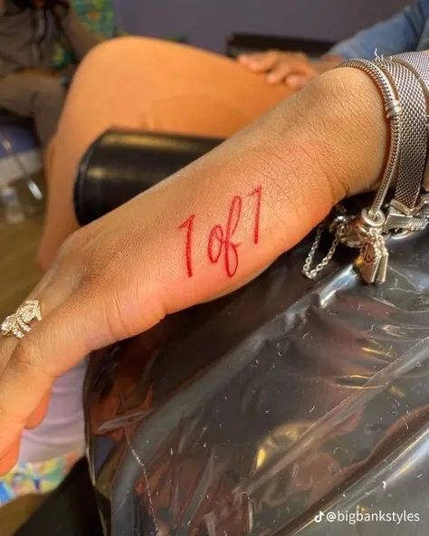 One Of One Tattoo Red Ink, Small Baddie Tats Hand, Under Cheek Tattoos For Women, Over It Tattoo, Cute Small Tattoos Black Women, Cute Red Tattoos For Women, Tat Ideas For Women, Small Tats For Women, Small Tattoos For Black Women