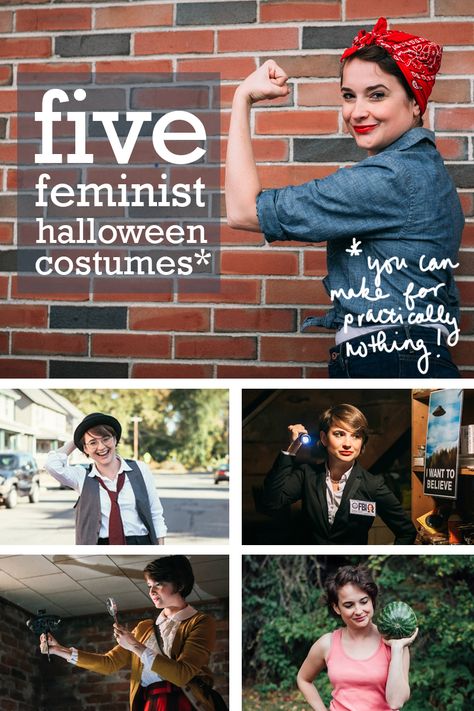 Five #feminist Halloween costumes! History Costumes Halloween, Rbg Costume Diy, Feminist Halloween Costume, Women In History Costumes, Historical Figures Costumes, Suffragette Costume, Ruth Bader Ginsburg Costume, Feminist Costume, Feminist Halloween Costumes