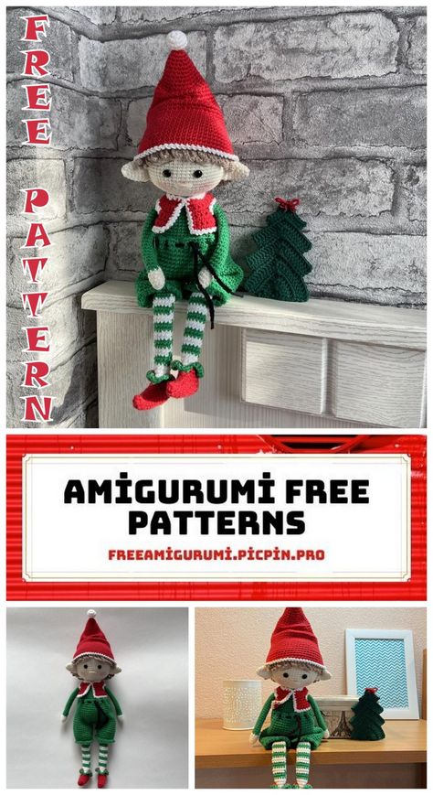 Christmas Elf Amigurumi Free Crochet Pattern - Amigurumi Crochet Elf Shoes, Amigurumi Free Pattern Animals, Elf Amigurumi, Free Crochet Amigurumi Patterns, Free Crochet Amigurumi, Christmas Crochet Patterns Free, Christmas Elf Doll, Crochet Christmas Gifts, Crochet Xmas