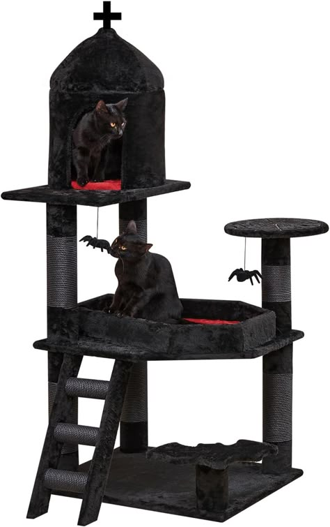 Using black and red plush fabric and black kraft twine covered scratching posts, the entire cat tower looks darker and more elegant. It is a cat furniture that can attract cat attention and a unique Halloween home decoration.
Coffin bed designed specifically for large cats: The coffin is 22 inches long and 8.6-15.7 inches wide, allowing your large cat to rest and play comfortably. includes bat shaped auxiliary tread, coffin shaped cat bed, spider web design on platform, metal spider play toys. Coffin Bed, Gothic Cat, Katt Grejer, Gothic Decor Bedroom, Bedroom Stuff, Cat Activity, Dark Home Decor, Goth Home, Goth Home Decor