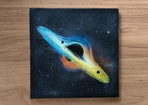 Black hole acrylic illustration / Space Painting Black Hole Painting Canvases, Astronomy Painting Ideas, Easy Space Painting Ideas, Saturn Painting Acrylic, Space Oil Painting, Physics Painting, Painting Ideas Space, Black Hole Drawing, Black Hole Painting