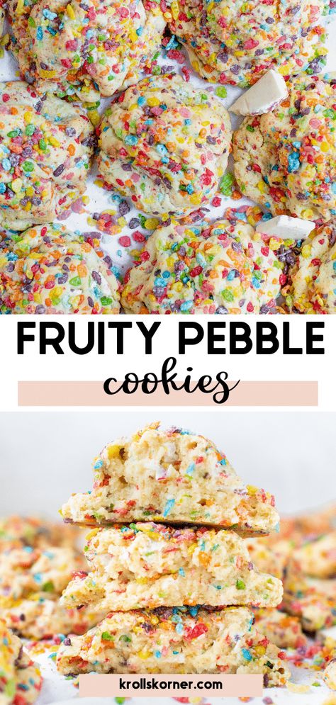 Fire Desserts, Fat Cookies, Fruity Pebble Cookies, Fruity Cookies, Fruity Pebble, Fruity Pebbles Cereal, Delicious Holiday Desserts, Cereal Cookies, Drop Cookie Recipes