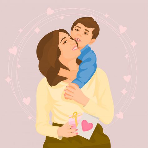 Mom Son Photo, Mother And Son Cartoon, Mom Son Pictures, Mother And Son Art, Motherhood Illustration, Mothers Day Cartoon, Mother Son Photos, Mother Feeding, Mothers Day Balloons