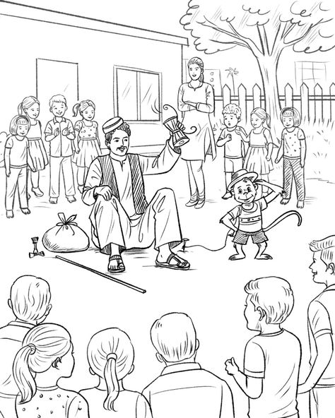 This is the magazine illustration for the story. Sketch by padmakar. Magic Show Drawing, Nid Preparation, Memory Drawing Sketches, Composition Sketch, Subject Drawing, Class Illustration, Story Sketch, Drawing Composition, Composition Illustration