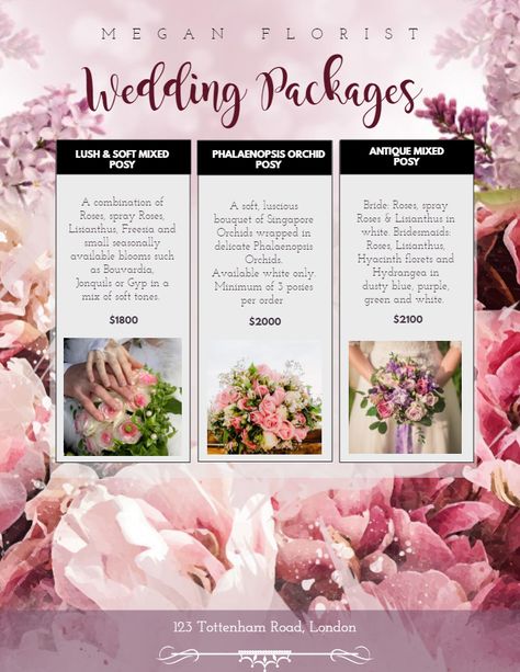 Wedding service packages flyer custom design. Wedding Packages Template, Wedding Planner Packages, Wedding Flyer, Wedding Packages Prices, Package Template, Wedding Planning Packages, Wedding Flyers, Service Packages, Wedding Brochure