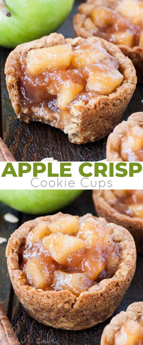 Apple Crisp Cookie Cups, Apple Crisp Pie, Crisp Recipes, Apple Crisp Cheesecake, Chewy Oatmeal Cookies, Apple Pie Oatmeal, Cake Apple, Cookie Cups Recipe, Easy Apple Crisp Recipe