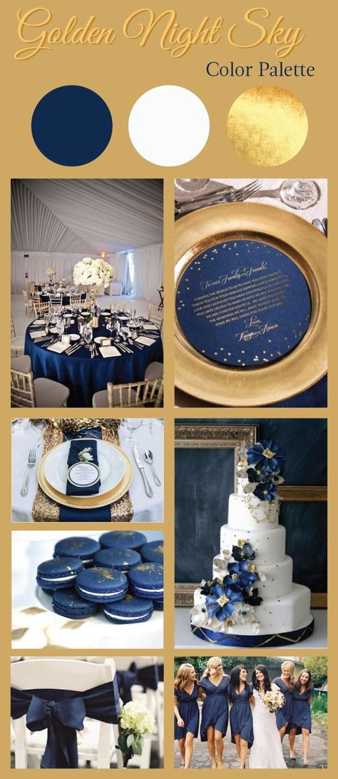 Navy Palette, Blue And Gold Wedding, Navy Blue And Gold Wedding, Wedding Cake Navy, Palette Blue, Blue Gold Wedding, Golden Night, Gold Wedding Colors, Wedding Theme Colors