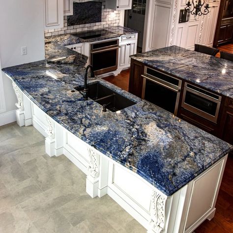 Blue Kitchen Countertops, Kitchen Countertop Trends, Rustic Kitchen Countertops, Countertops Laminate, Solid Surface Countertops Kitchen, Corian Kitchen Countertops, Blue Countertops, Blue Granite Countertops, Countertop Prices