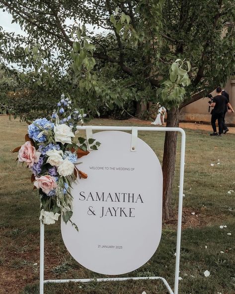 Something blue 💙 for Sam & Jayke ⠀⠀⠀⠀⠀⠀⠀⠀⠀ ⠀⠀⠀⠀⠀⠀⠀⠀⠀ Photographed by @biancavirtueweddings Styling by @wanderlust_creative White Arch, Acrylic Signage, Easter Specials, Sign Board, Wedding Welcome Sign, Welcome To Our Wedding, Wedding Welcome Signs, Foam Core, Seating Charts