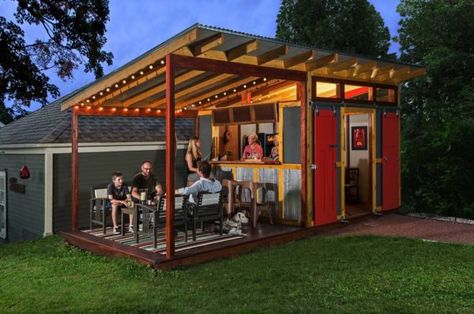 Shed Bar Ideas, Party Shed, Small Shed, Bbq Shed, Red Barn Door, Prefab Sheds, Pool Shed, Bar Shed, Bar Exterior