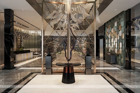 Lobby Reception on Behance Hotel Lobby Reception, Luxury Hotels Lobby, Luxury Hotel Design, Hotel Lobby Design, Reception Desk Design, Lobby Interior Design, Lobby Reception, Lobby Interior, Hotel Reception