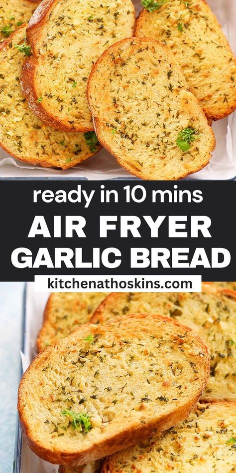 Air Fryer Garlic Bread is crispy on the edges, soft in the center, and ready in under 10 minutes. Infused with irresistible garlicky goodness that melts into all of the bread nooks and crannies, it is absolutely divine! Air Fryer Recipes For Chicken, Easy Air Fryer Dinners, Green Beans And Carrots, Easy Air Fryer Dinner Recipes, Air Fryer Garlic Bread, Recipes For Chicken Breast, Easy Dinner Side Dishes, Easy Thanksgiving Side Dishes, Sweet Potato Green Beans