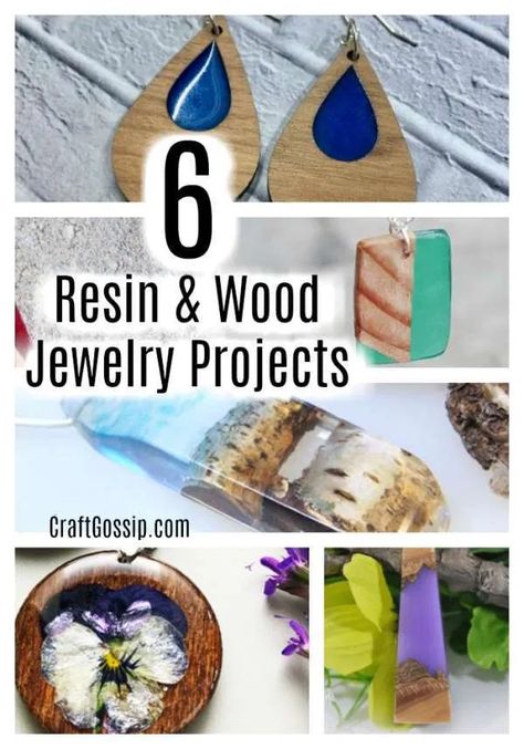 6 Wood And Resin Jewelry Tutorials Resin And Wood Jewelry, Wood And Resin Jewelry, Wood Jewerly, Resin Jewelry Tutorial, Wood Jewelry Diy, Resin And Wood Diy, Beach Stones Jewelry, Wood Resin Necklace, Liquid Plastic