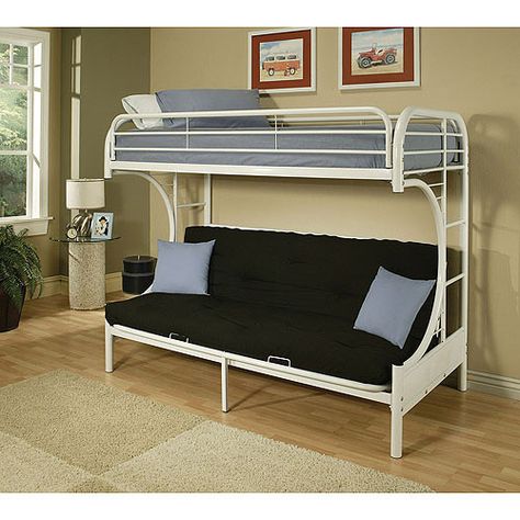 Eclipse Twin-Over-Full Futon Bunk Bed, White Bunk Bed Couch, Sofa Bed Bunk Bed, Couch Bunk Beds, Futon Bunk Bed, Futon Decor, White Bunk Beds, Childrens Bedroom Furniture, Bunk Beds With Stairs, Space Bedding